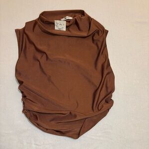 NWT Erin Blair Top Ruched Sleeveless Crop Top. Sz Sm. Bronze Brown. Silky Glam